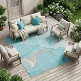 8' X 10' Teal Abstract Washable Non Skid Indoor Outdoor Area Rug