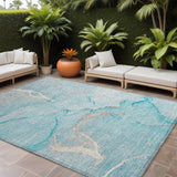 8' X 10' Teal Abstract Washable Non Skid Indoor Outdoor Area Rug