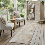 8' Runner Beige Abstract Washable Non Skid Indoor Outdoor Runner Rug