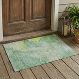 2' X 3' Green Abstract Washable Non Skid Indoor Outdoor Area Rug