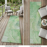 8' Runner Green Abstract Washable Non Skid Indoor Outdoor Runner Rug
