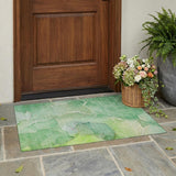 3' X 5' Green Abstract Washable Non Skid Indoor Outdoor Area Rug
