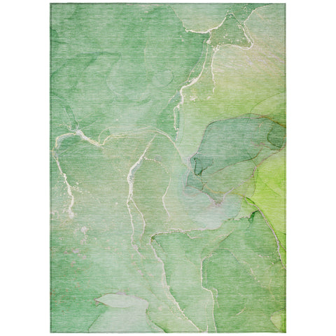 3' X 5' Green Abstract Washable Non Skid Indoor Outdoor Area Rug