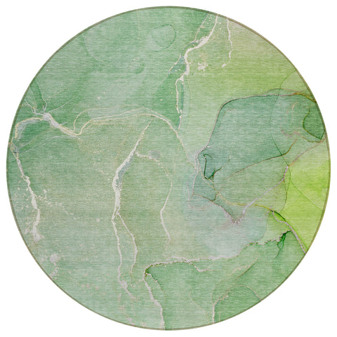 8' Round Green Round Abstract Washable Non Skid Indoor Outdoor Area Rug