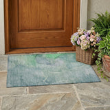 2' X 3' Teal Abstract Washable Non Skid Indoor Outdoor Area Rug