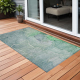 2' X 3' Teal Abstract Washable Non Skid Indoor Outdoor Area Rug