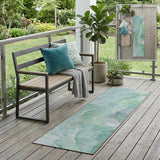 8' Runner Teal Abstract Washable Non Skid Indoor Outdoor Runner Rug