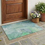 3' X 5' Teal Abstract Washable Non Skid Indoor Outdoor Area Rug