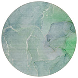 8' Round Teal Round Abstract Washable Non Skid Indoor Outdoor Area Rug