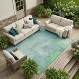 8' X 10' Teal Abstract Washable Non Skid Indoor Outdoor Area Rug