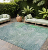 8' X 10' Teal Abstract Washable Non Skid Indoor Outdoor Area Rug