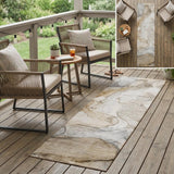 8' Runner Beige Abstract Washable Non Skid Indoor Outdoor Runner Rug