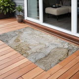 3' X 5' Beige Abstract Washable Non Skid Indoor Outdoor Area Rug