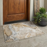 3' X 5' Beige Abstract Washable Non Skid Indoor Outdoor Area Rug