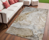 5' X 8' Beige Abstract Washable Non Skid Indoor Outdoor Area Rug
