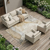 8' X 10' Beige Abstract Washable Non Skid Indoor Outdoor Area Rug