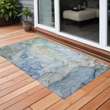 3' X 5' Blue Abstract Washable Non Skid Indoor Outdoor Area Rug