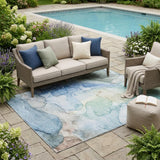 5' X 8' Blue Abstract Washable Non Skid Indoor Outdoor Area Rug