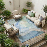 8' X 10' Blue Abstract Washable Non Skid Indoor Outdoor Area Rug