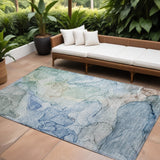 8' X 10' Blue Abstract Washable Non Skid Indoor Outdoor Area Rug