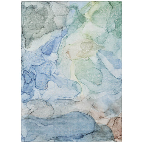 8' X 10' Blue Abstract Washable Non Skid Indoor Outdoor Area Rug