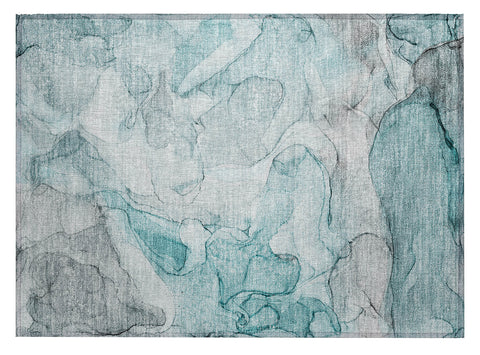 2' X 3' Gray and Ivory Abstract Washable Non Skid Indoor Outdoor Area Rug