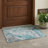 2' X 3' Gray and Ivory Abstract Washable Non Skid Indoor Outdoor Area Rug