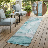 8' Runner Gray and Ivory Abstract Washable Non Skid Indoor Outdoor Runner Rug