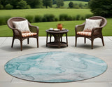 8' Round Gray and Ivory Round Abstract Washable Non Skid Indoor Outdoor Area Rug