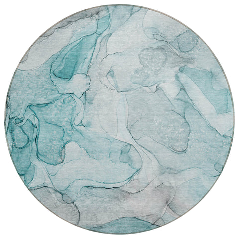 8' Round Gray and Ivory Round Abstract Washable Non Skid Indoor Outdoor Area Rug