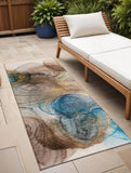 8' Runner Beige Abstract Washable Non Skid Indoor Outdoor Runner Rug
