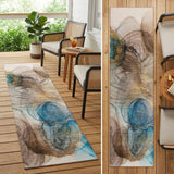 8' Runner Beige Abstract Washable Non Skid Indoor Outdoor Runner Rug