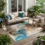 5' X 8' Beige Abstract Washable Non Skid Indoor Outdoor Area Rug