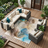 8' X 10' Beige Abstract Washable Non Skid Indoor Outdoor Area Rug
