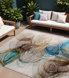 8' X 10' Beige Abstract Washable Non Skid Indoor Outdoor Area Rug
