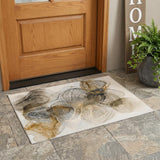 3' X 5' Brown Abstract Washable Non Skid Indoor Outdoor Area Rug