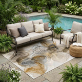 5' X 8' Brown Abstract Washable Non Skid Indoor Outdoor Area Rug