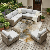 8' X 10' Brown Abstract Washable Non Skid Indoor Outdoor Area Rug