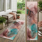 8' Runner Burgundy Abstract Washable Non Skid Indoor Outdoor Runner Rug