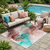 5' X 8' Burgundy Abstract Washable Non Skid Indoor Outdoor Area Rug