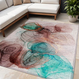 5' X 8' Burgundy Abstract Washable Non Skid Indoor Outdoor Area Rug