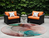 8' Round Burgundy Round Abstract Washable Non Skid Indoor Outdoor Area Rug