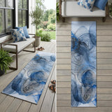 8' Runner Ivory Blue and Gray Abstract Washable Non Skid Indoor Outdoor Runner Rug