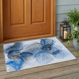 3' X 5' Ivory Blue and Gray Abstract Washable Non Skid Indoor Outdoor Area Rug