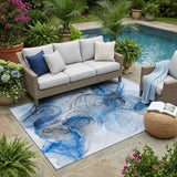 5' X 8' Ivory Blue and Gray Abstract Washable Non Skid Indoor Outdoor Area Rug