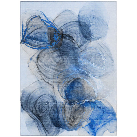5' X 8' Ivory Blue and Gray Abstract Washable Non Skid Indoor Outdoor Area Rug