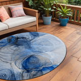 8' Ivory Blue And Gray Round Abstract Washable Indoor Outdoor Area Rug