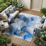 8' X 10' Ivory Blue And Gray Abstract Washable Indoor Outdoor Area Rug