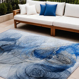 8' X 10' Ivory Blue And Gray Abstract Washable Indoor Outdoor Area Rug