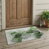 2' X 3' Olive Green Abstract Washable Non Skid Indoor Outdoor Area Rug